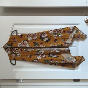 Mustard Floral Sleeveless Open Long Flowy Vest